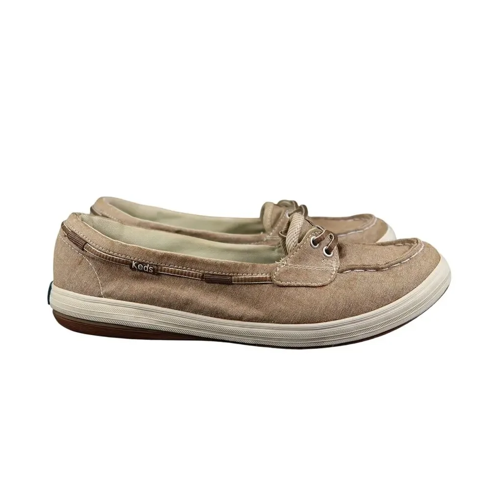 Keds Shoes Womens 7.5 Boat Sneaker Slip On Casual Comfort Two Eye Moc Toe Brown